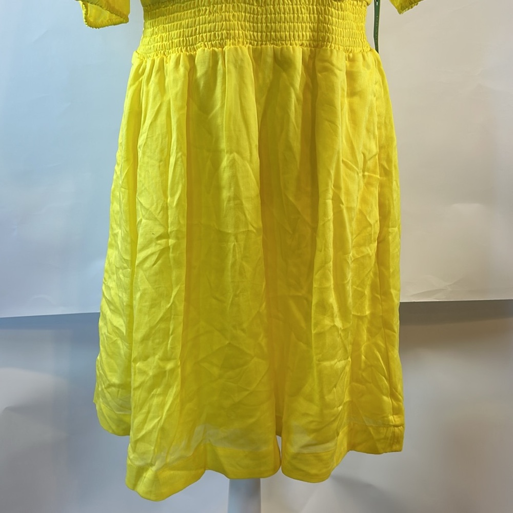 Draper James RSVP | Smocked Waist Yellow Linen Blend Dress | Medium - Picture 7 of 15